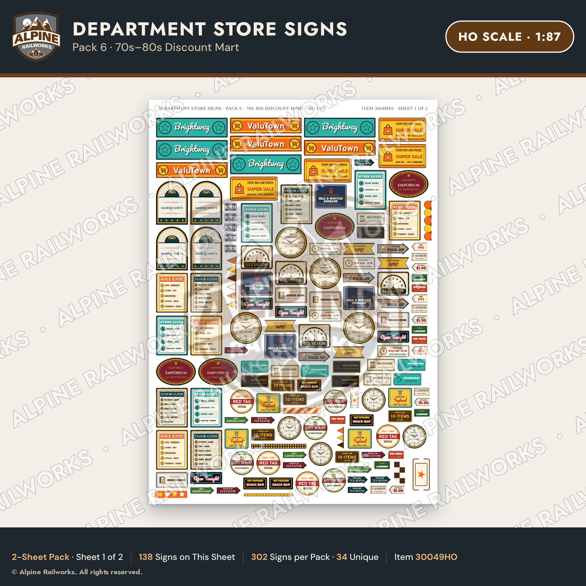 Alpine Railworks 30049HO HO Scale Department Store Signs