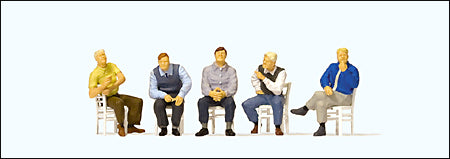 Preiser 10579 HO Scale Pedestrians -- Waiting Men Sitting on Chairs pkg(5)