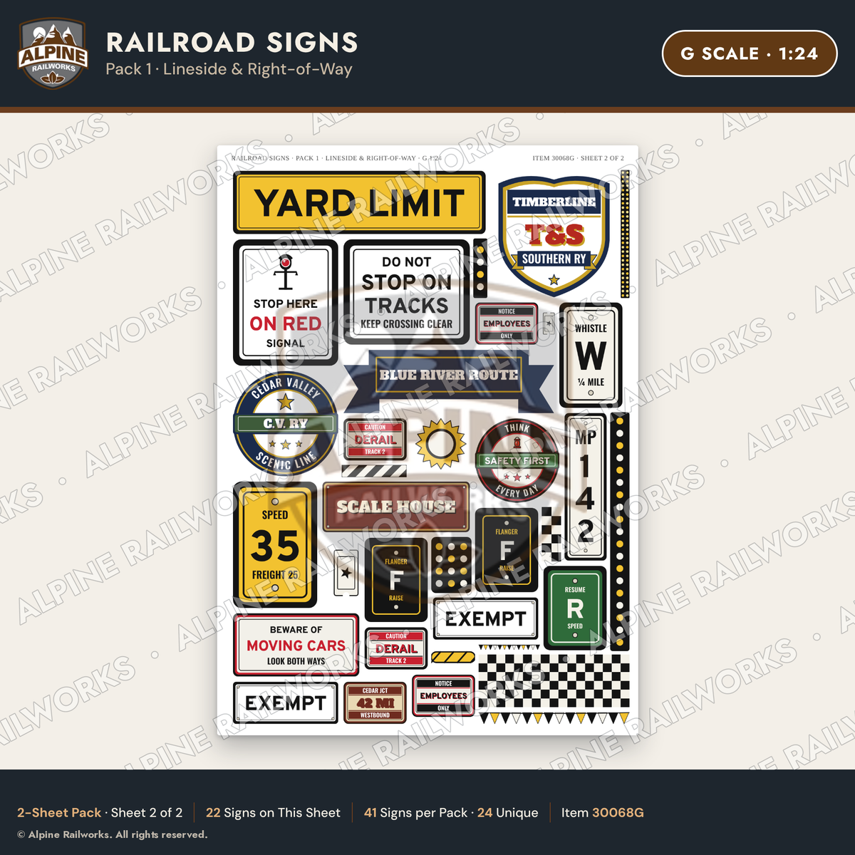 Alpine Railworks 30068G G Scale Railroad Signs - Lineside