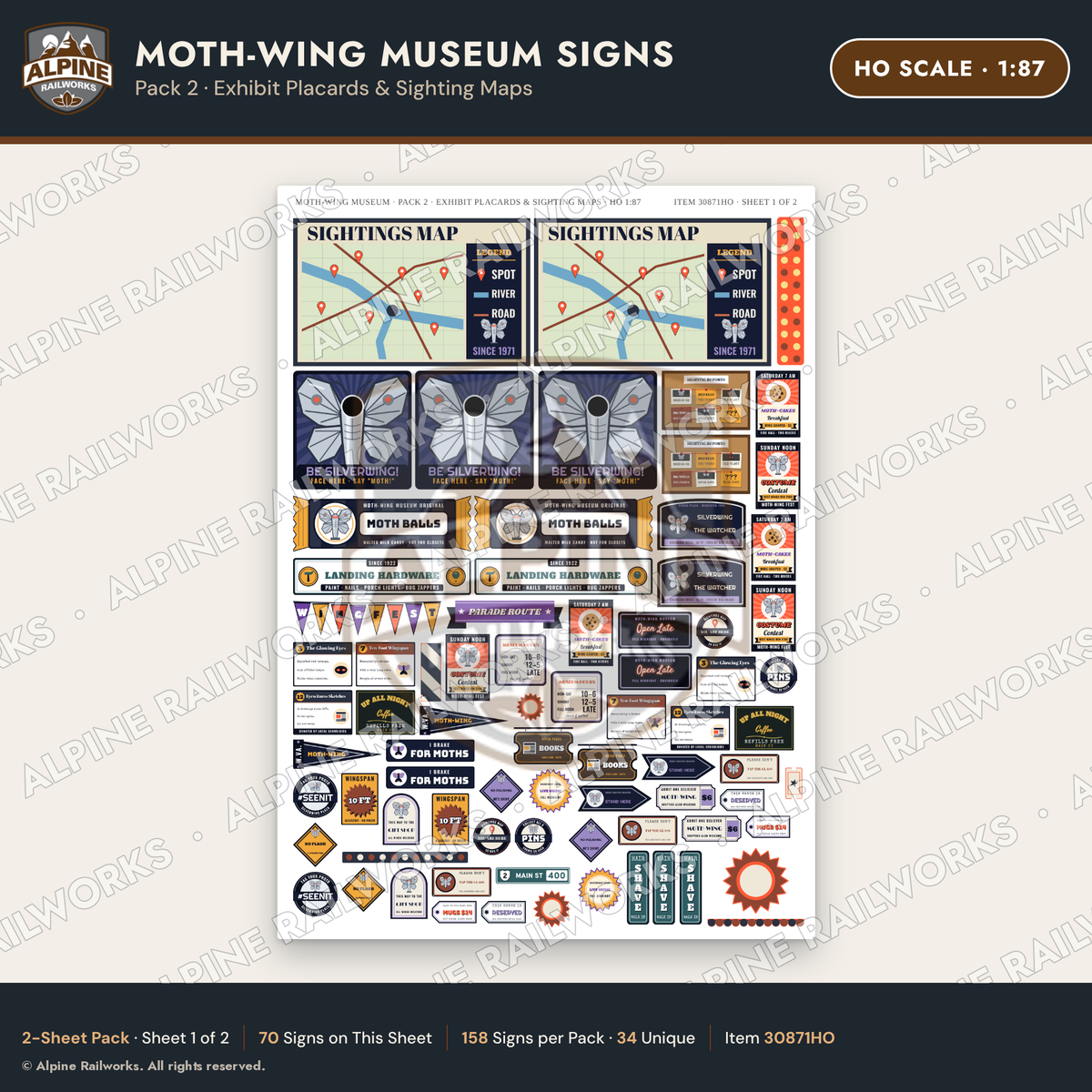 Alpine Railworks 30871HO HO Scale Roadside Signs - Mothman Museum