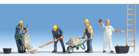 Noch 15055 HO Scale Masons w/Accessories -- Set #2 pkg(4)