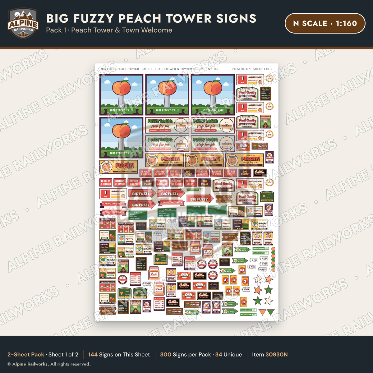 Alpine Railworks 30930N N Scale Roadside Signs - Peach Water Tower