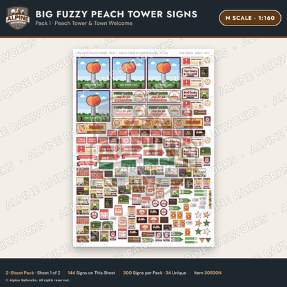 Alpine Railworks 30930N N Scale Roadside Signs - Peach Water Tower