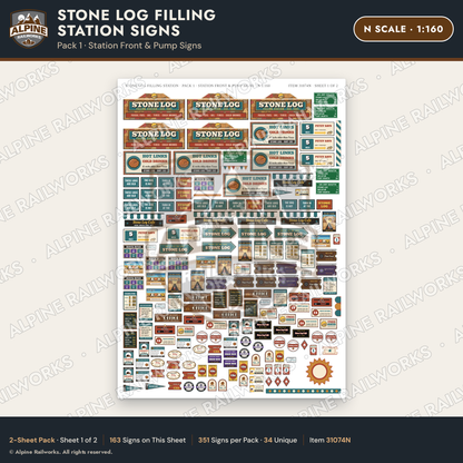 Alpine Railworks 31074N N Scale Roadside Signs - Petrified Wood