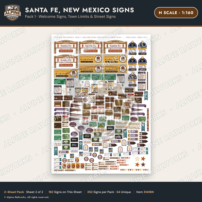 Alpine Railworks 31416N N Scale Santa Fe NM Signs - Welcome Signs