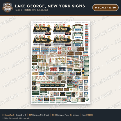 Alpine Railworks 31328N N Scale Lake George NY Signs - Motels & Inns