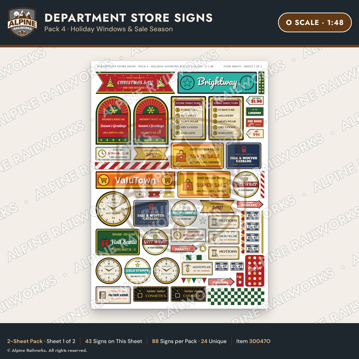 Alpine Railworks 30047O O Scale Department Store Signs
