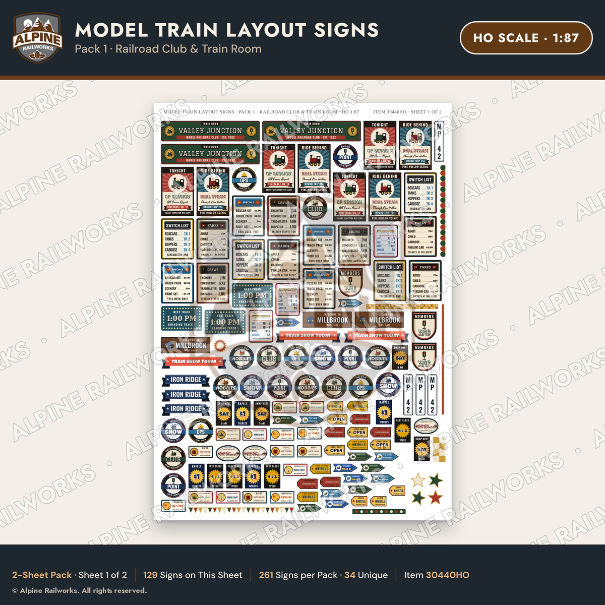 Alpine Railworks 30440HO HO Scale Model Train Layout Signs