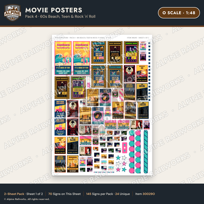 Alpine Railworks 30029O O Scale Movie Posters - 60s Beach & Teen