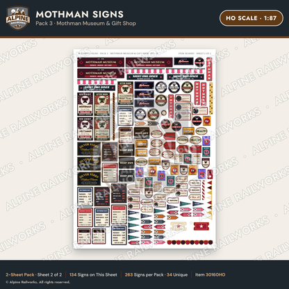 Alpine Railworks 30160HO HO Scale Mothman Signs - Mothman Museum