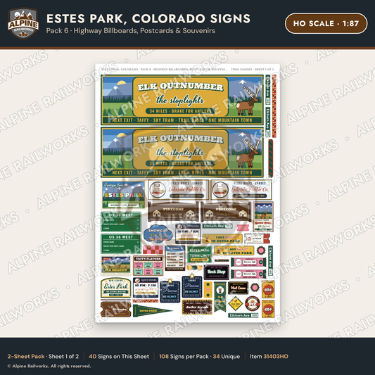 Alpine Railworks 31403HO HO Scale Estes Park CO Signs - Billboards