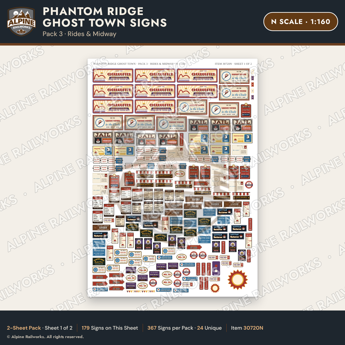 Alpine Railworks 30720N N Scale Roadside Signs - Mountain Ghost Town