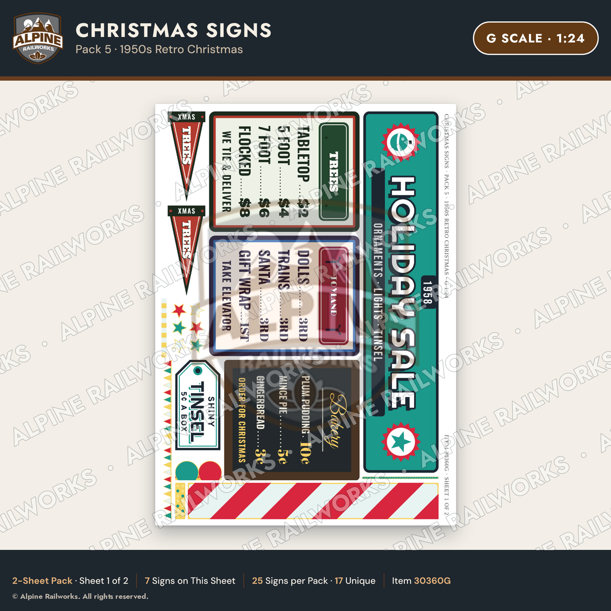 Alpine Railworks 30360G G Scale Christmas Signs - Retro Christmas