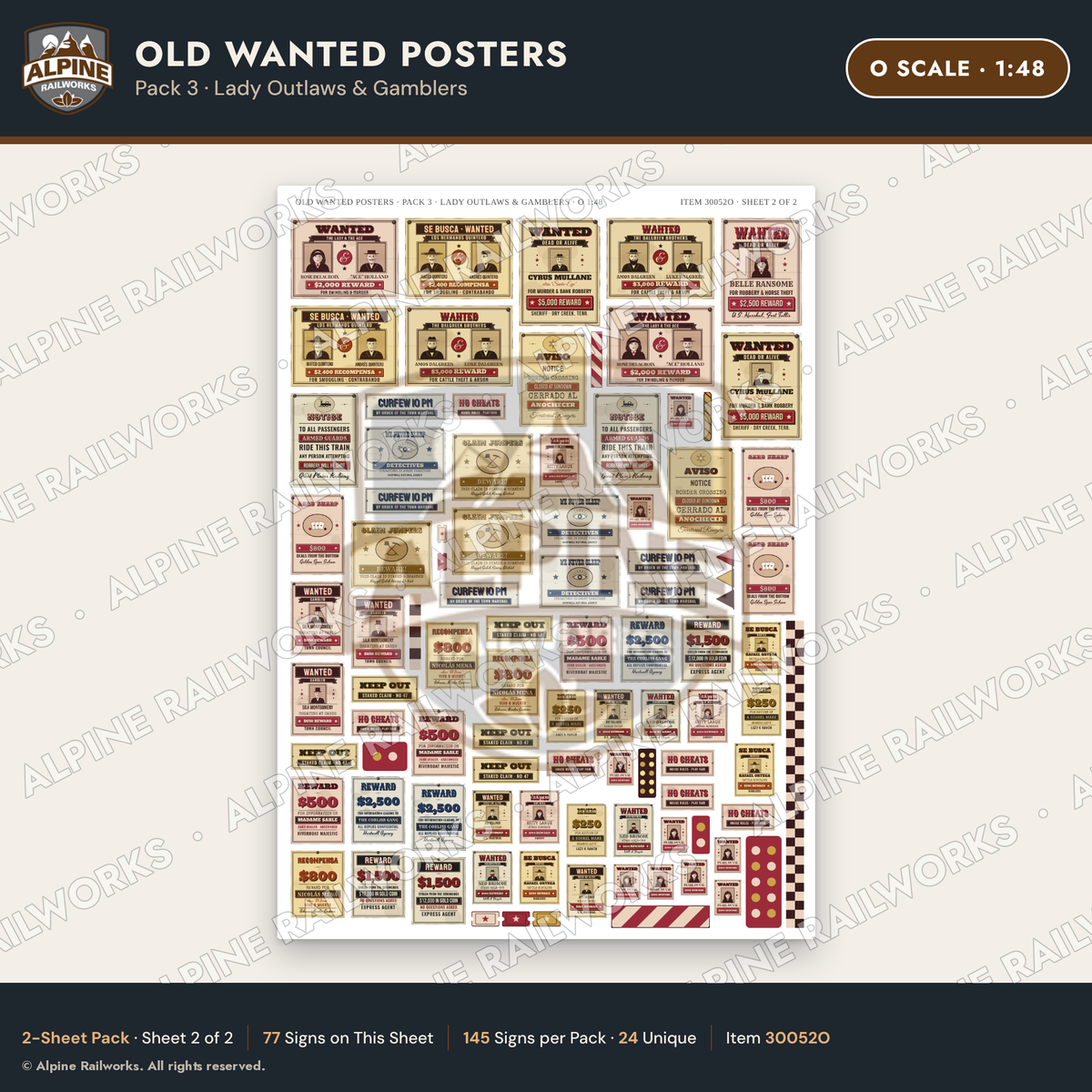 Alpine Railworks 30052O O Scale Old Wanted Posters - Lady Outlaws