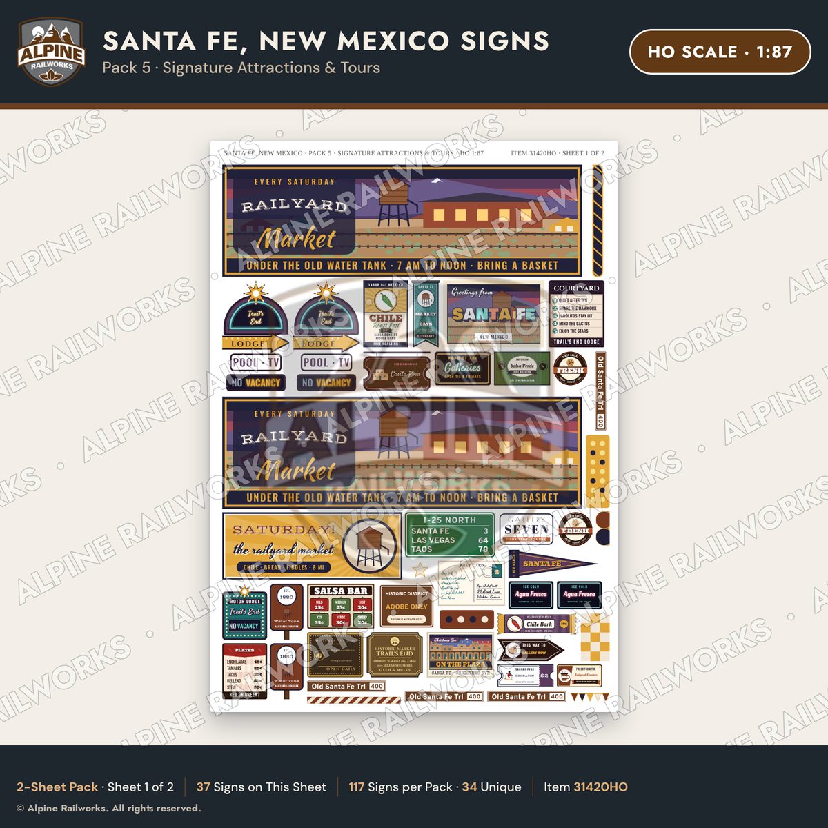 Alpine Railworks 31420HO HO Scale Santa Fe NM Signs - Attractions