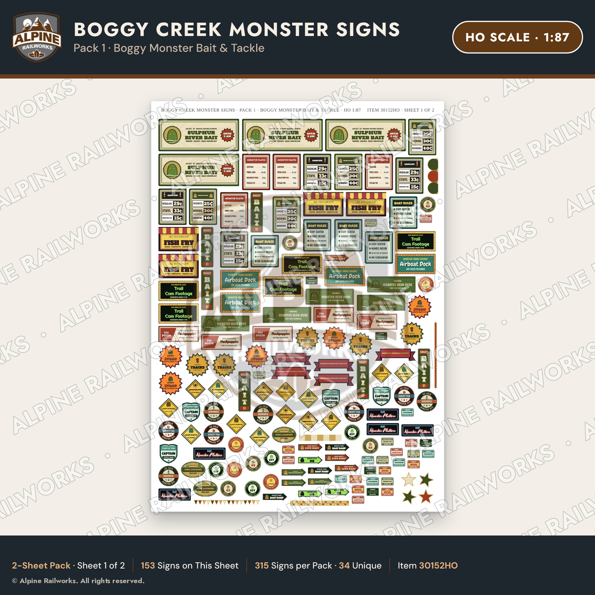 Alpine Railworks 30152HO HO Scale Boggy Creek Monster Signs