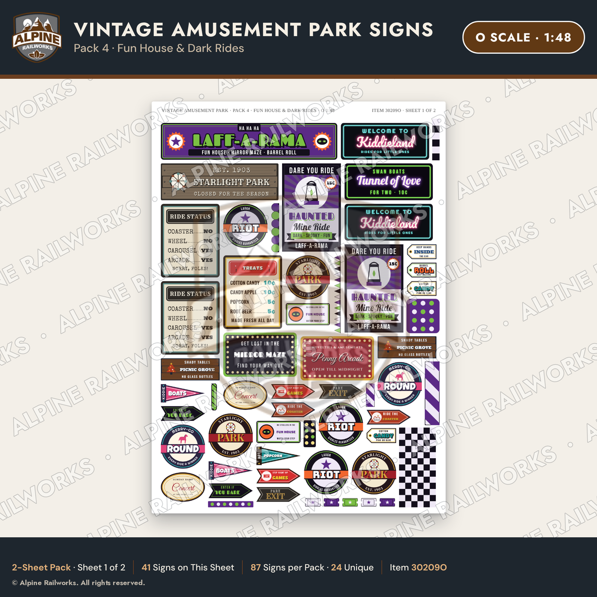 Alpine Railworks 30209O O Scale Vintage Amusement Park Signs