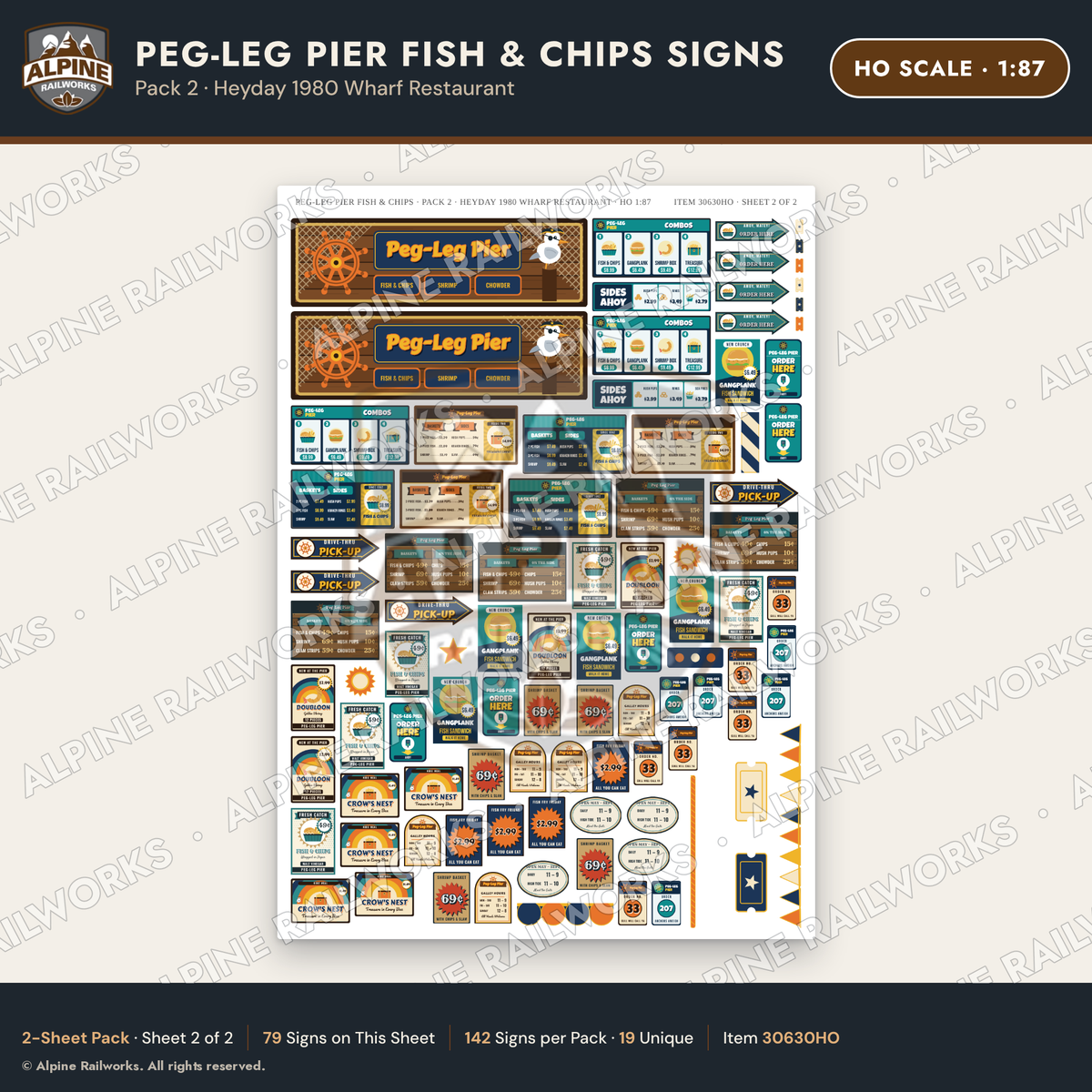 Alpine Railworks 30630HO HO Scale Fast Food Signs - Fish & Chips