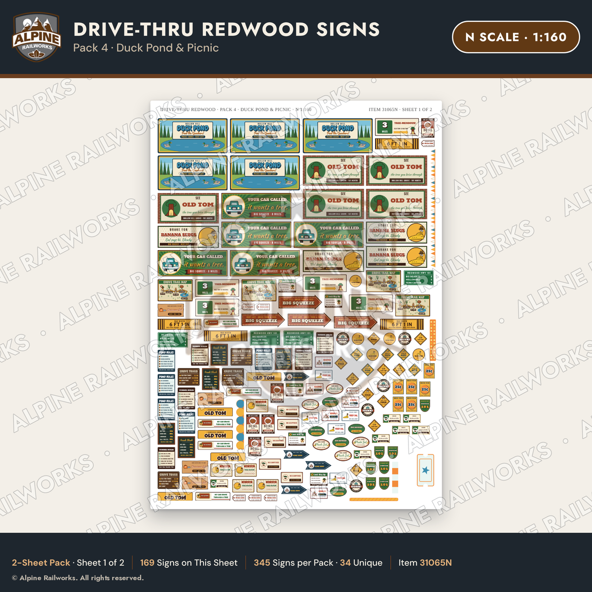 Alpine Railworks 31065N N Scale Roadside Signs - Drive-Thru Tree