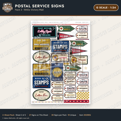 Alpine Railworks 30298G G Scale Postal Service Signs - Victory Mail