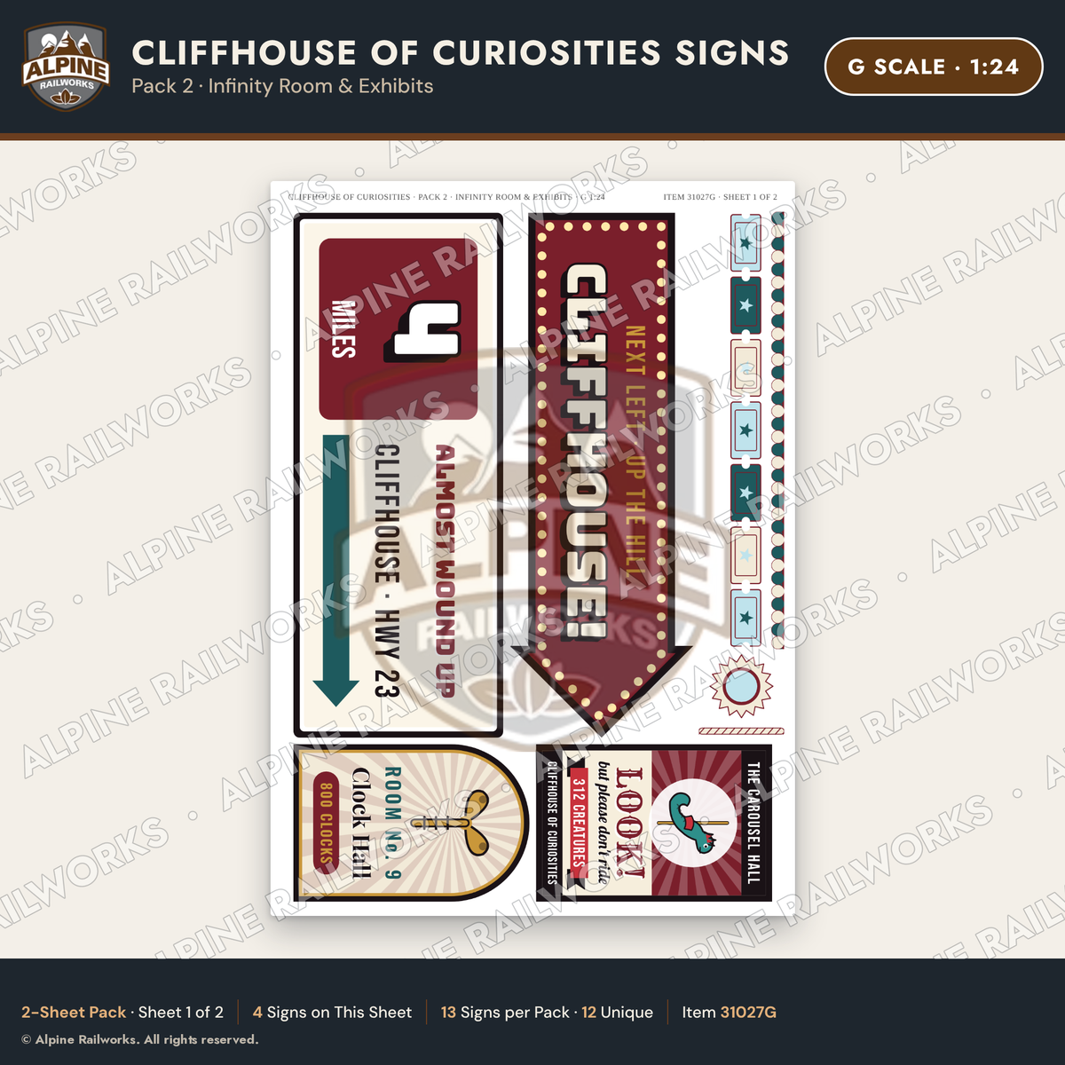 Alpine Railworks 31027G G Scale Roadside Signs - Curiosity House