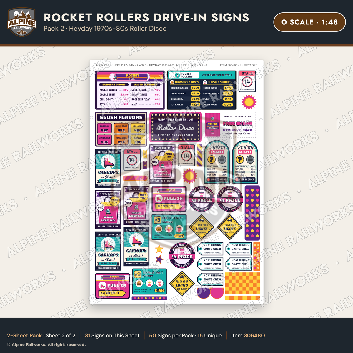 Alpine Railworks 30648O O Scale Fast Food Signs - Carhop Drive-In