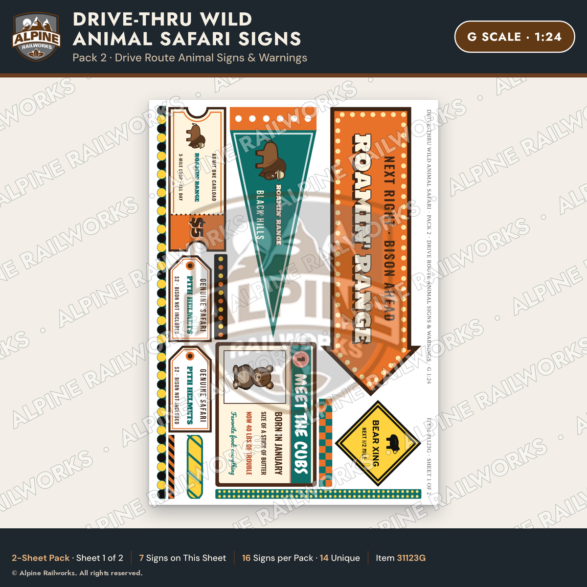 Alpine Railworks 31123G G Scale Roadside Signs - Drive-Thru Safari