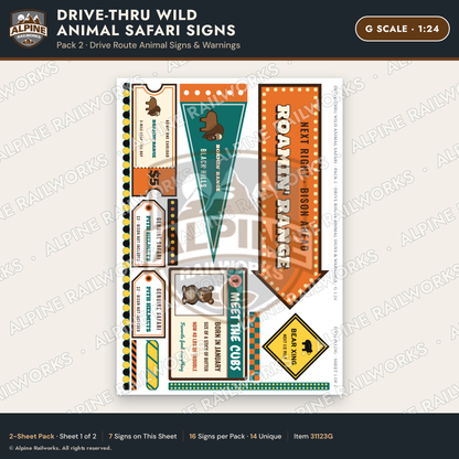 Alpine Railworks 31123G G Scale Roadside Signs - Drive-Thru Safari