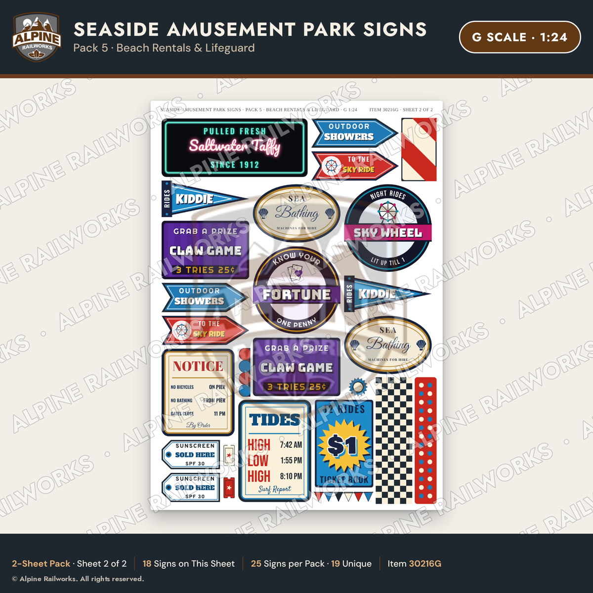 Alpine Railworks 30216G G Scale Seaside Amusement Park Signs