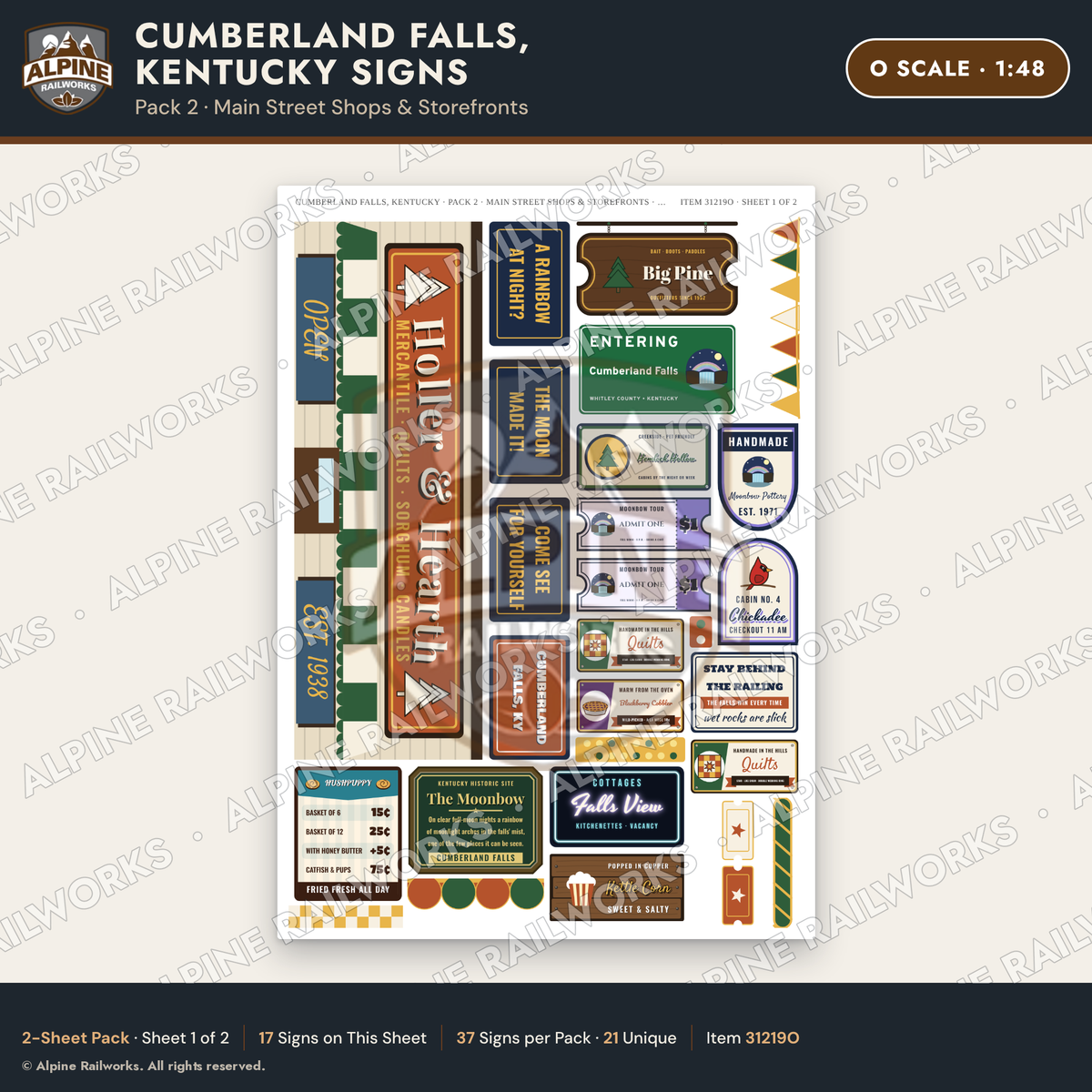 Alpine Railworks 31219O O Scale Cumberland Falls Signs - Shops