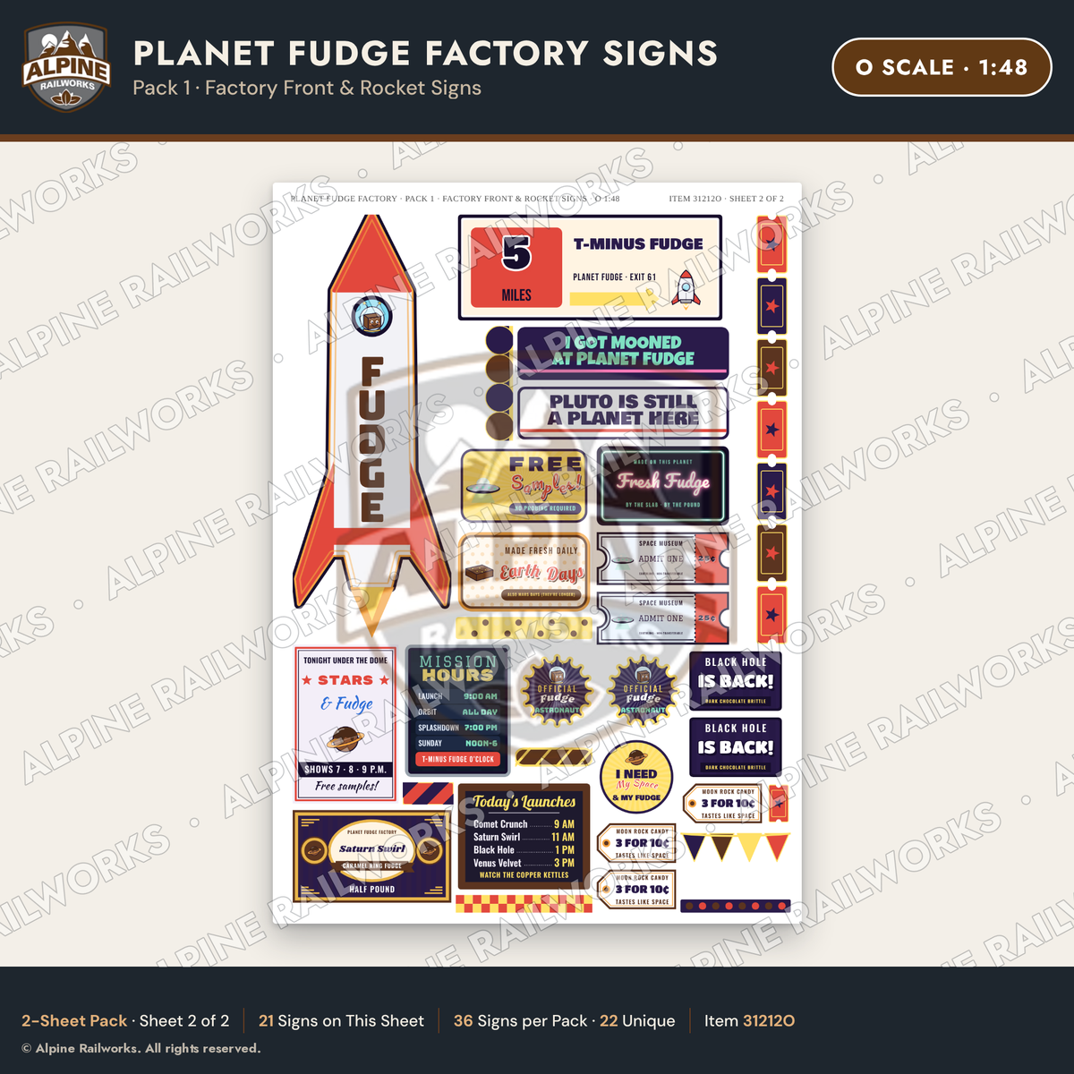 Alpine Railworks 31212O O Scale Fudge Factory Signs - Factory Front