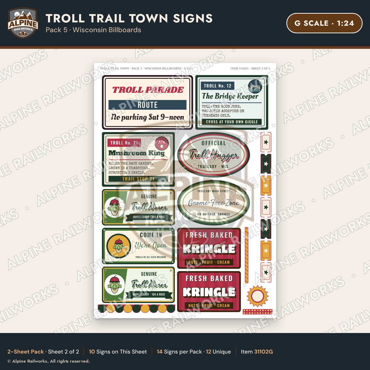 Alpine Railworks 31102G G Scale Roadside Attraction Signs - Troll Town