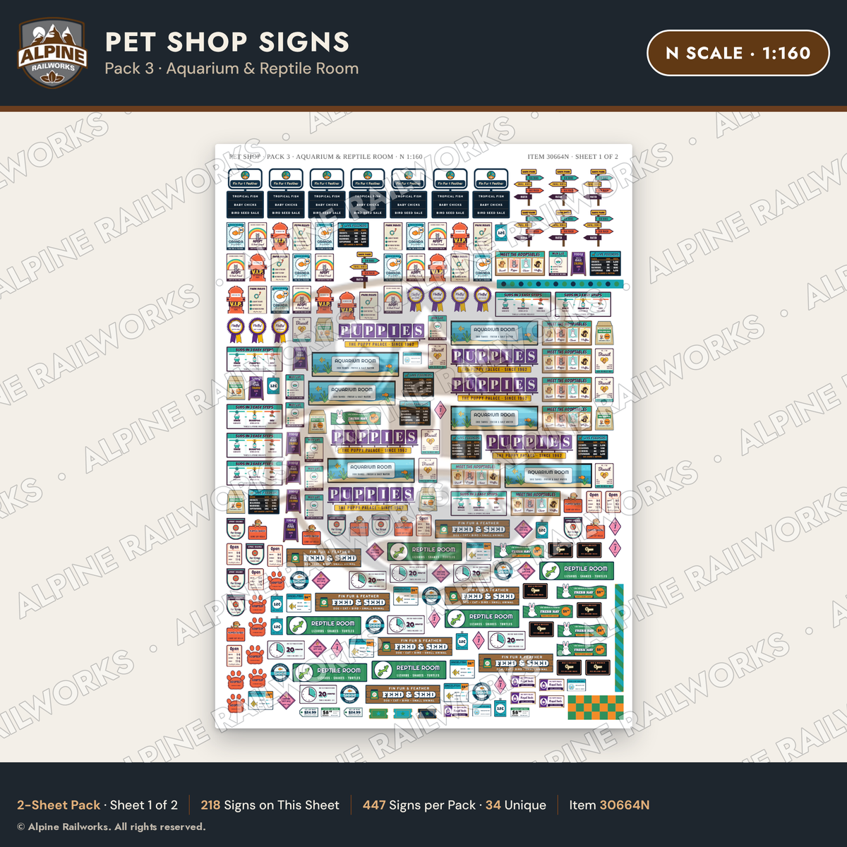 Alpine Railworks 30664N N Scale Pet Shop Signs - Aquarium