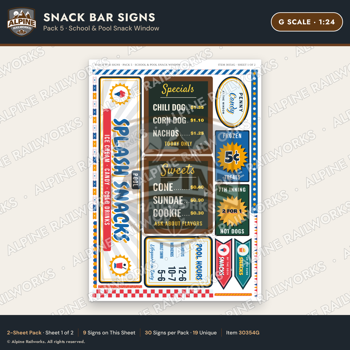 Alpine Railworks 30354G G Scale Snack Bar Signs - School
