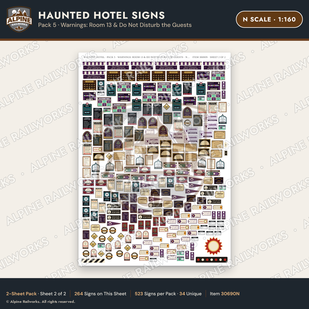 Alpine Railworks 30690N N Scale Haunted Hotel Signs - Room 13