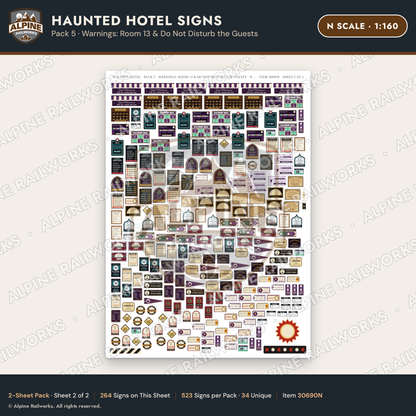 Alpine Railworks 30690N N Scale Haunted Hotel Signs - Room 13