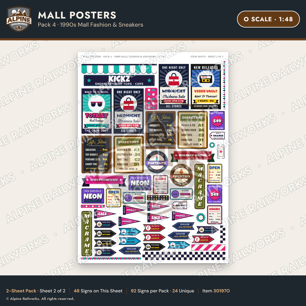 Alpine Railworks 30197O O Scale Mall Posters - 1990s Mall Fashion