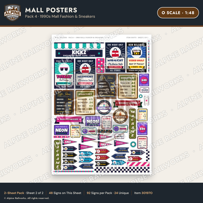 Alpine Railworks 30197O O Scale Mall Posters - 1990s Mall Fashion