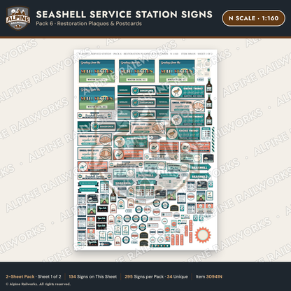 Alpine Railworks 30941N N Scale Roadside Signs - Seashell Gas Station