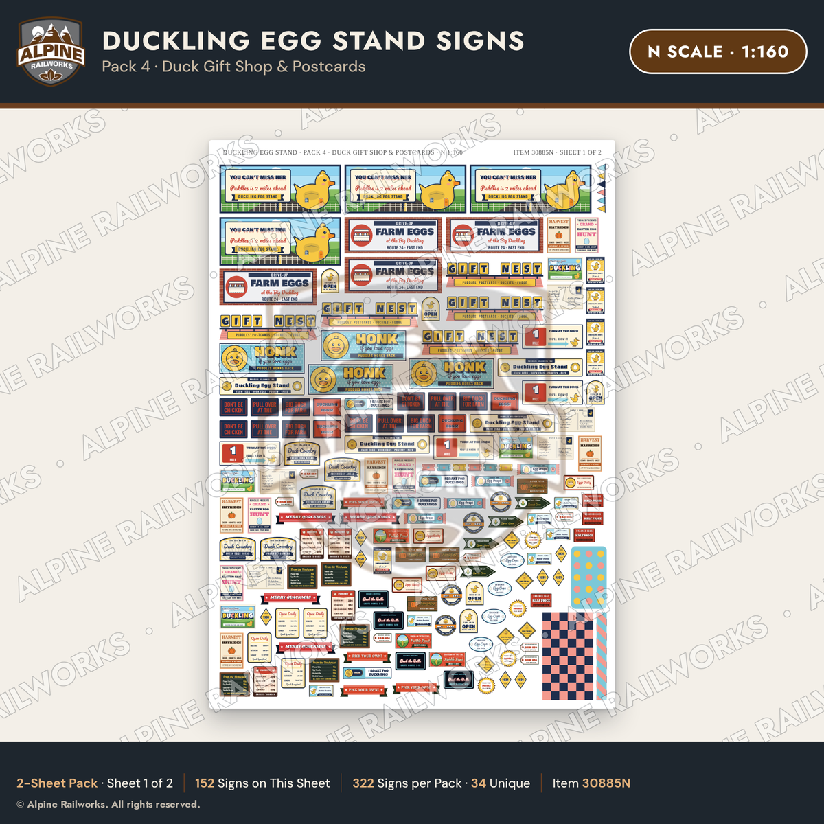 Alpine Railworks 30885N N Scale Roadside Signs - Giant Duck Farm Stand