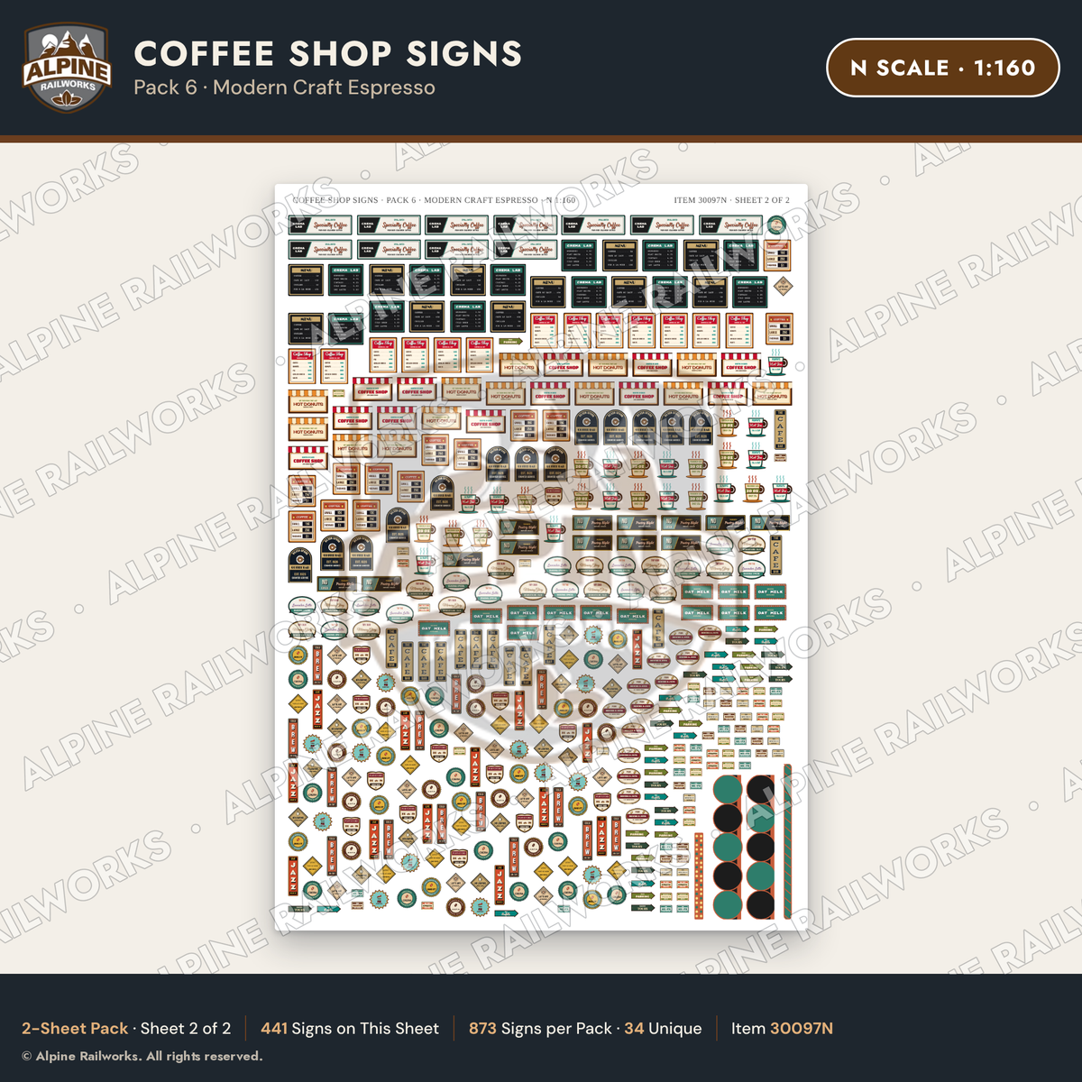 Alpine Railworks 30097N N Scale Coffee Shop Signs