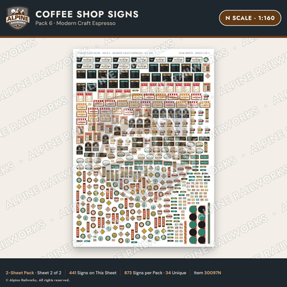 Alpine Railworks 30097N N Scale Coffee Shop Signs