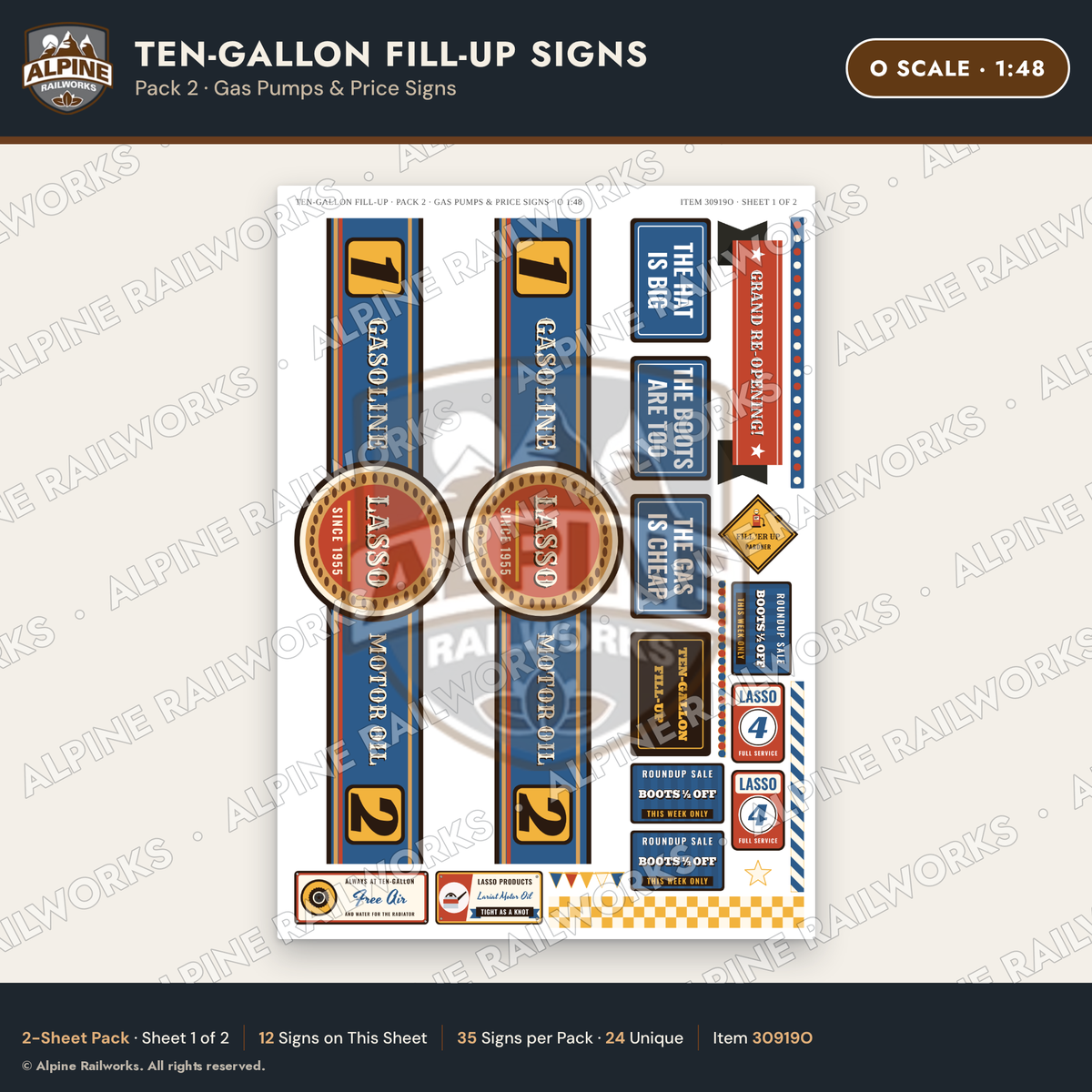 Alpine Railworks 30919O O Scale Roadside Attraction Signs - Cowboy Hat