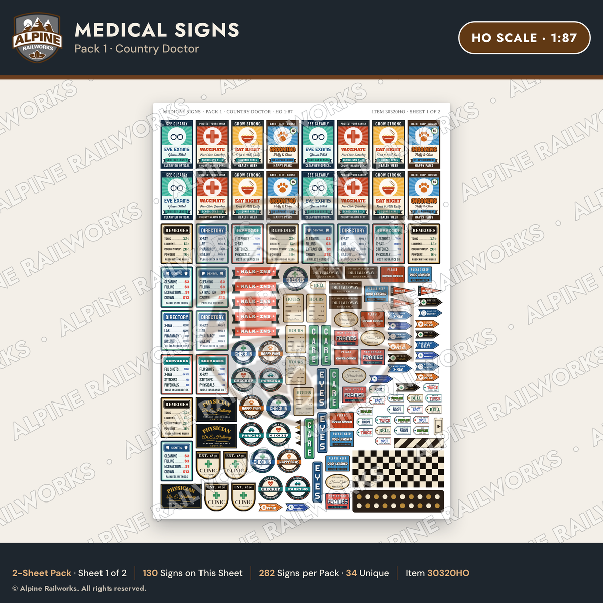 Alpine Railworks 30320HO HO Scale Medical Signs - Country Doctor