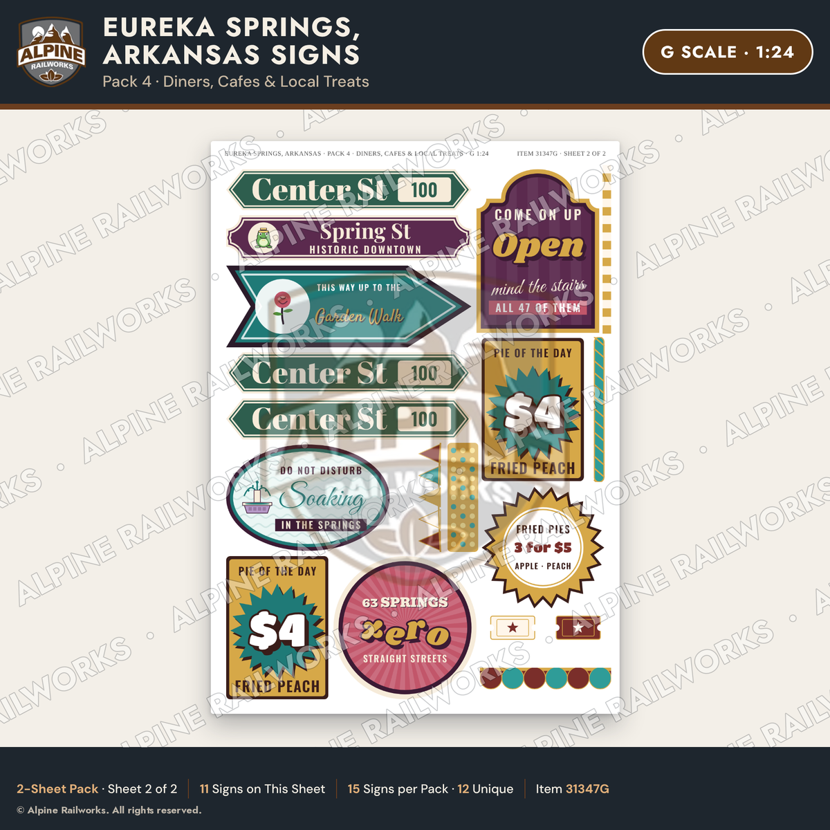 Alpine Railworks 31347G G Scale Eureka Springs Signs - Diners & Cafes
