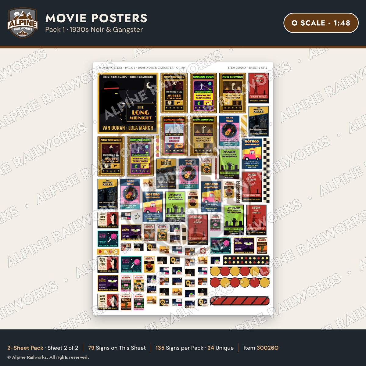 Alpine Railworks 30026O O Scale Movie Posters - 1930s Noir & Gangster