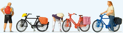 Preiser 10659 HO Scale Cyclists' Short Break w/Bikes -- pkg(3)