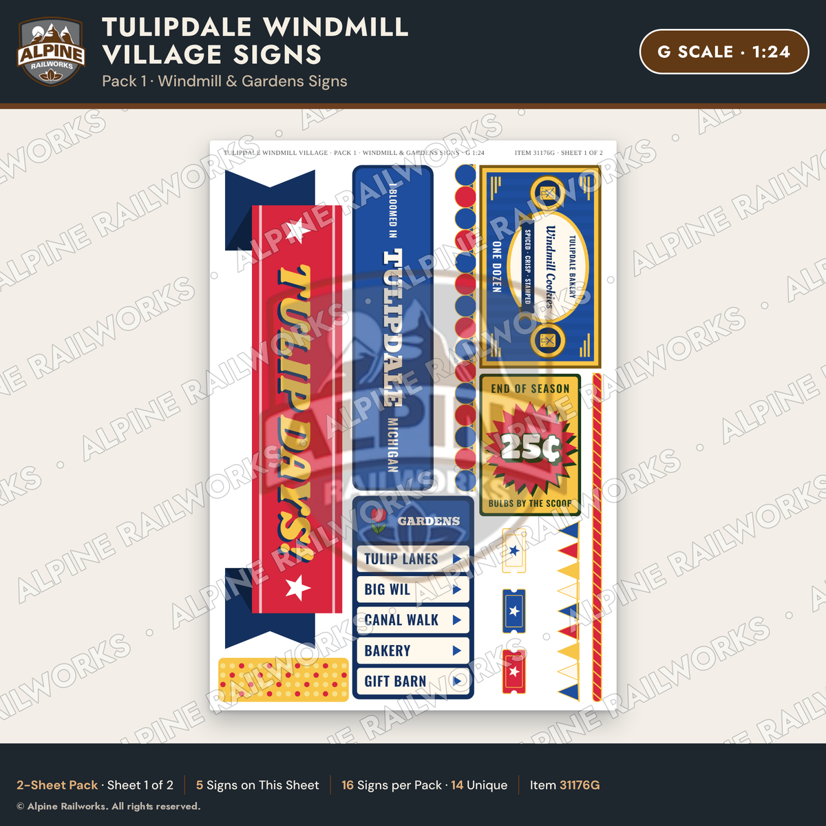 Alpine Railworks 31176G G Scale Roadside Signs - Windmill Village