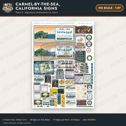Alpine Railworks 31432HO HO Scale Carmel CA Signs - Attractions
