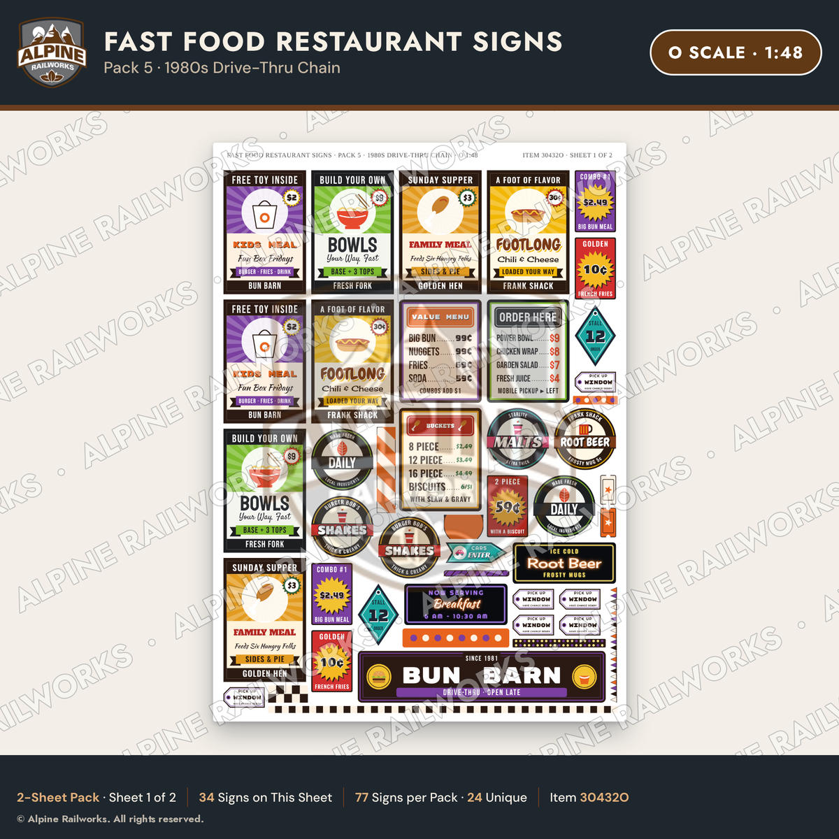 Alpine Railworks 30432O O Scale Fast Food Restaurant Signs